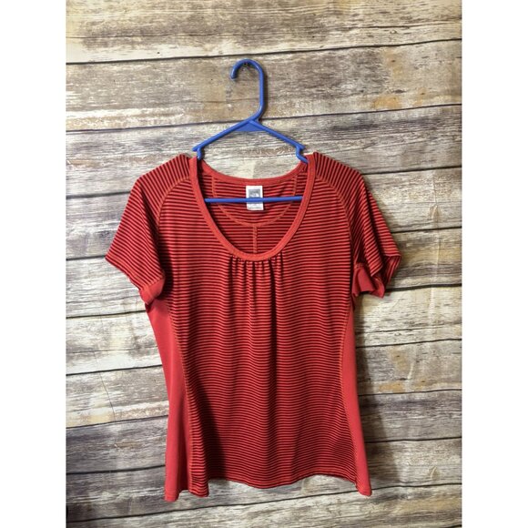 The North Face Vapor Wick Red Striped Short Sleeve Scoop Neck Top L Large Fitnes - Picture 2 of 4